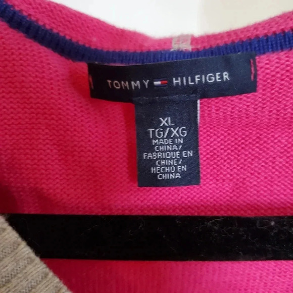 Tommy Hilfiger Gray and Hot Pink Striped Sweater with Hood Women's Size XL - Picture 6 of 14